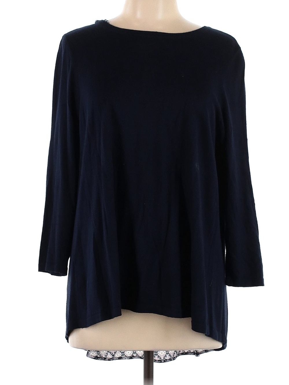 LOFT Navy 3/4 Sleeve Pullover Mixed Media Sweater